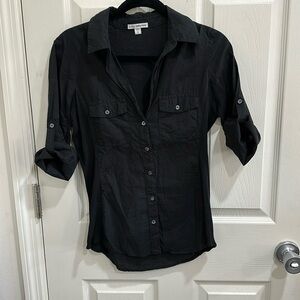 James Perse Black 3/4 Roll Cuff Sleeve Women’s Shirt Size L (JP Sz 3)